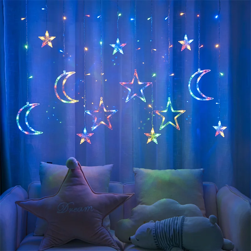 Guirnalda de luces LED con forma de estrella para exteriores, cortina de luces de hadas para decoración de fiestas, vacaciones y bodas, 3,5 M