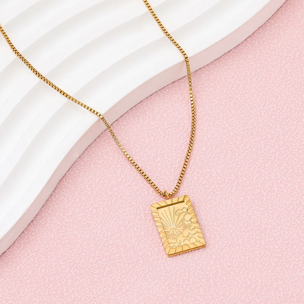 Joolim Jewelry High End PVD Wholesale No Fade Symple Sun Rectangular Sign Pendant Stylish Stainless Steel Necklace For Women
