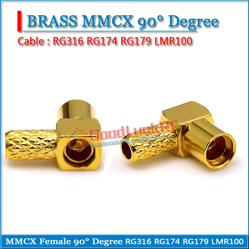 MMCX Male 90 Degree Right Angle TYPE L plug Crimp For RG179 LMR100  RG316 RG174 Cable Brass RF Coax Adapter PTFE