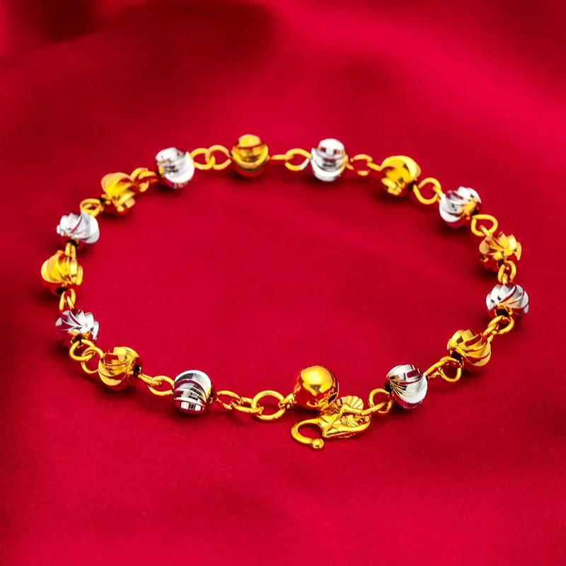 ShinyGold Two-Tone Watermelon Bead Bracelet for Women | Gold-red beads with realistic texture, fresh & playful for summer.