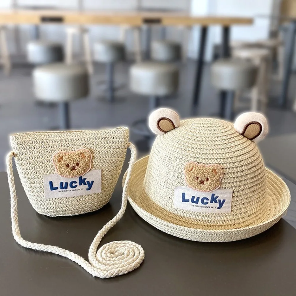 

New Cartoon Bear Bucket Hat Trendy Anti-Sun Beach Hat Breathable Adjustable Sunscreen Hat Summer