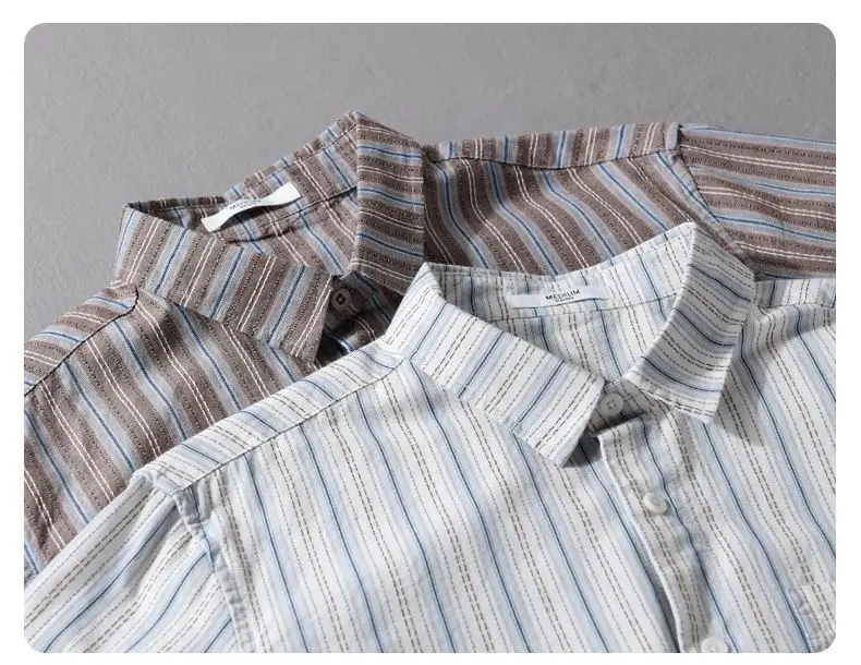 Japanese Fresh and Retro Men Long-sleeved Striped Shirt in Autumn New Style and Versatile Loose and Comfortable Jacket