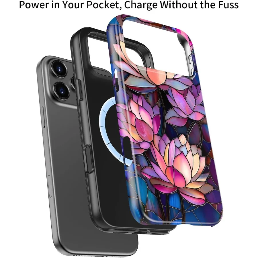 حافظة لهاتف iPhone 17 Pro شحن لاسلكي متوافقة مع طبقة مزدوجة من السيليكون الناعم + غلاف صلب مع تصميم زهرة برية جمالية لطيفة