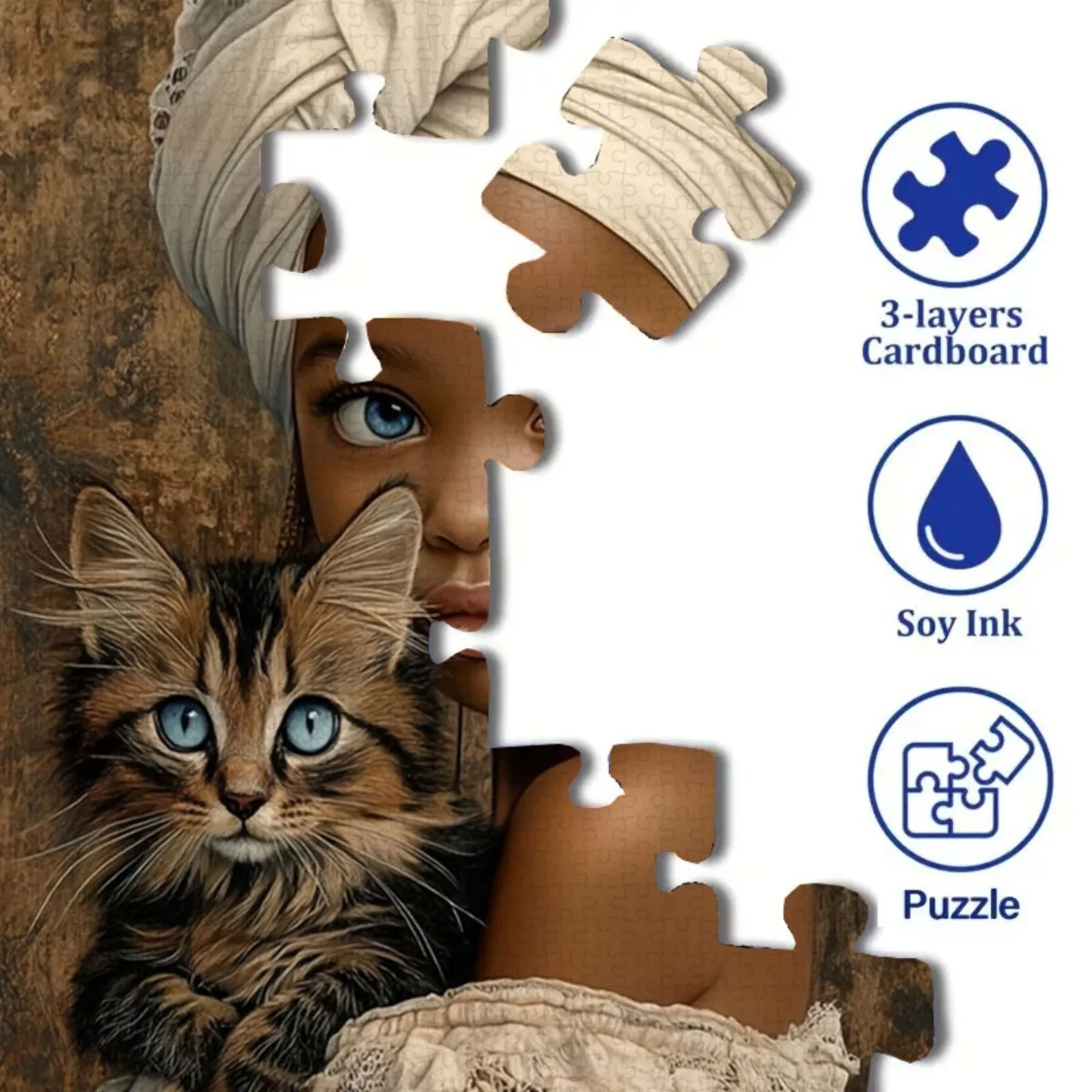 女の子と青い目の猫のアート ジグソーパズル 大人向け 心温まるテーマ 知的ゲーム ホームレジャー 装飾パズルおもちゃ