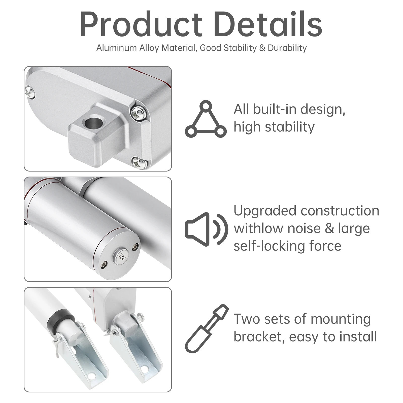 12V Linear Actuator with Waterproof Rocker Switch 3000N/660lbs 50-400mm Stroke Heavy Duty Electric Actuator for Electric Windows