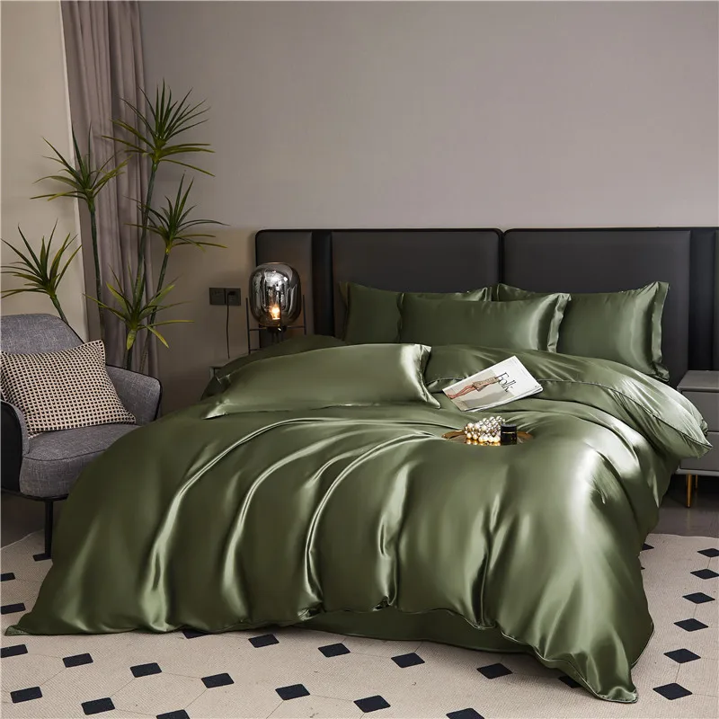 Imagem -02 - Conjunto de Cama Monocromático Cetim Confortável Capa de Edredão Suave Colcha Solteiro Duplo Duplo King Size Alta Qualidade