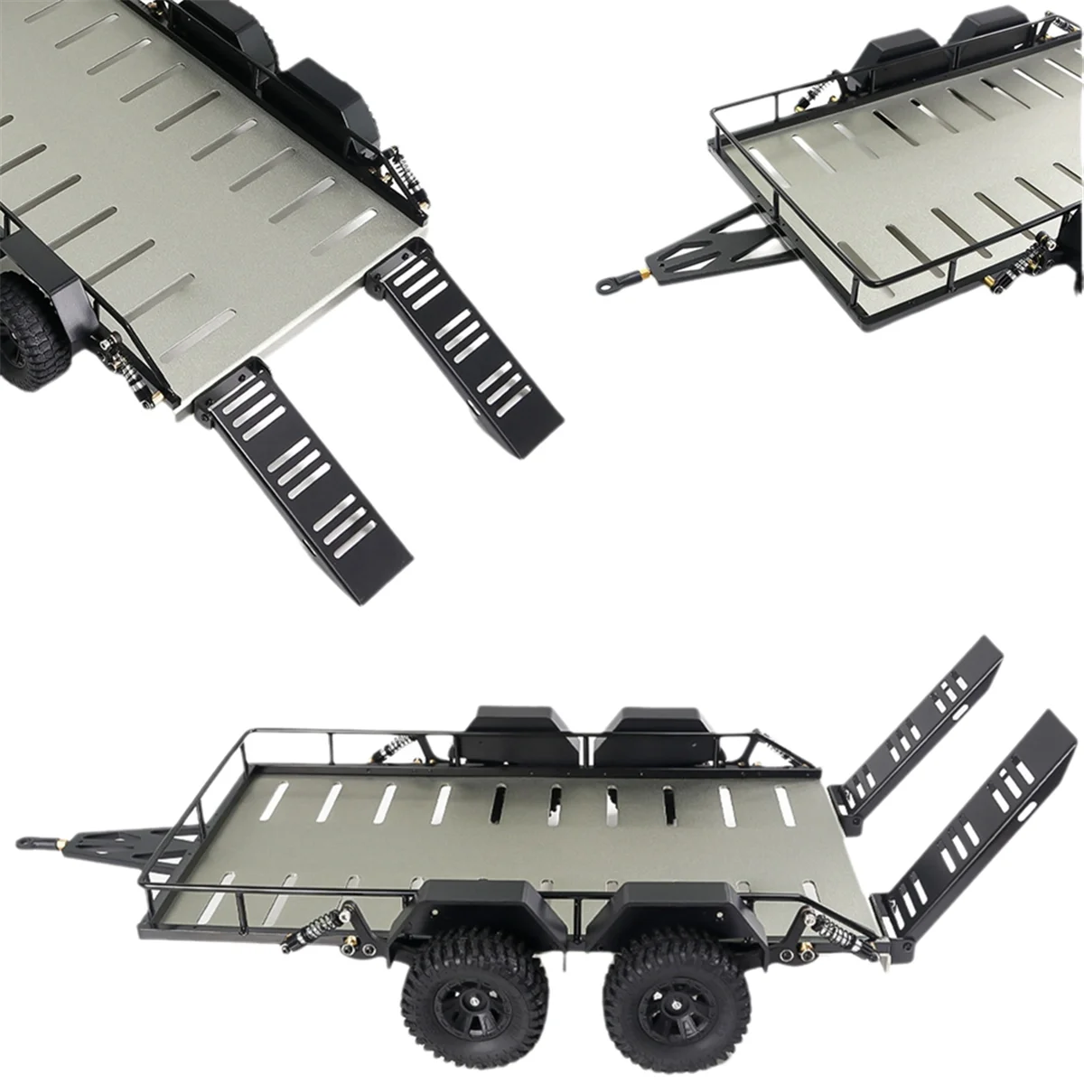 A71Z Metallanhänger Auto Hopper Trail für 1/18 TRX4M Autos Anhänger Heavy Duty Truck DIY Teile Grau