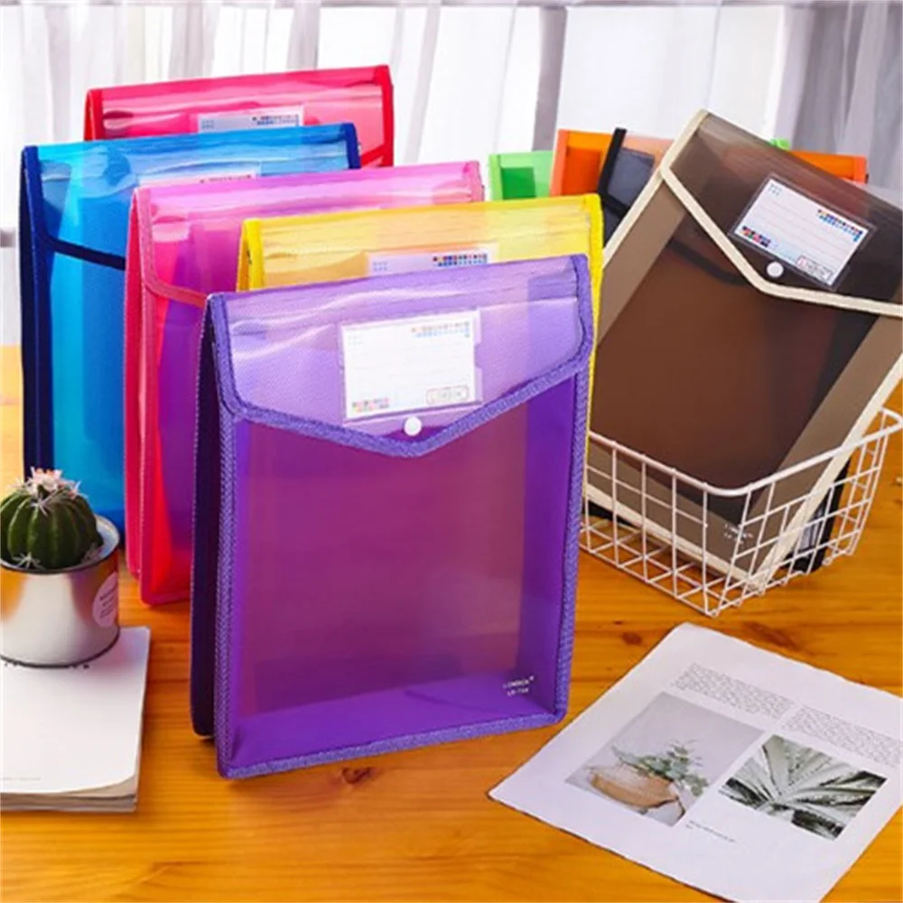 A4 File Folder Holder Transparent Document Pouch Portable Button Storage Bag Large Capacity Waterproof Paper Storage Bag