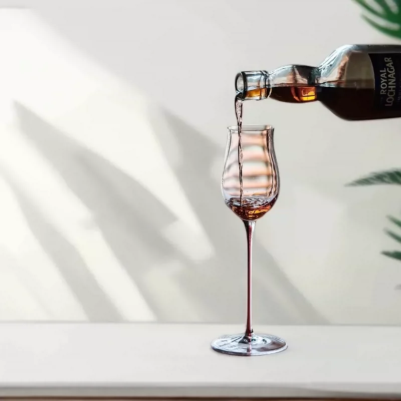 2PCS Handmade Crystal Flared Wine Glass Red Rod Sweet Whiskey Tasting Glass for Enhanced Aroma And Flavor Experience