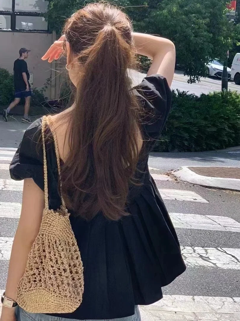 Korean Style Romantic Pleated Bubble Sleeve Doll Shirt Women's Shirt Elegant Summer New Age Reduction Super Cute Baby Doll Shirt