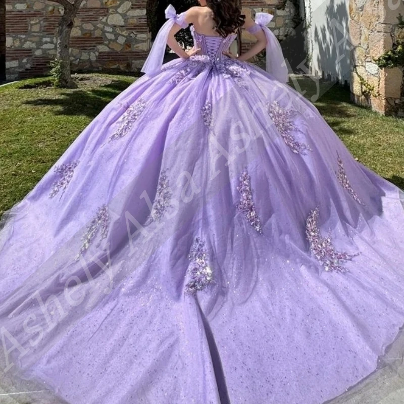 AQ41 فستان Quinceanera المكسيكي الخزامى المخصص ثوب حفلة زهرة الوهم للنساء مناسبة للحفلات الراقصة ملابس فيستدو دي XV 15 Anos