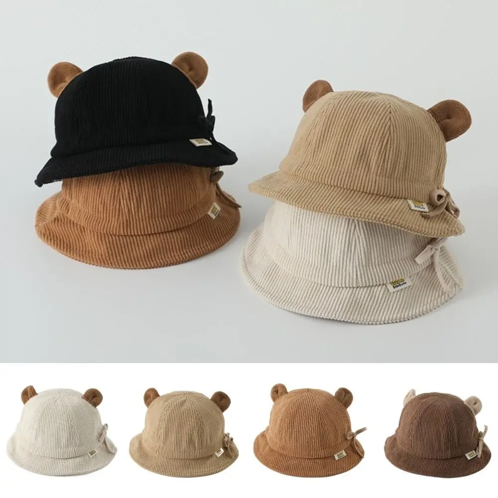 

Adjustable Bear Ear Children Baseball Cap Embroidered Letter Korean Style Visor Hat Drawstring Corduroy Peaked Cap Sunhat Girls