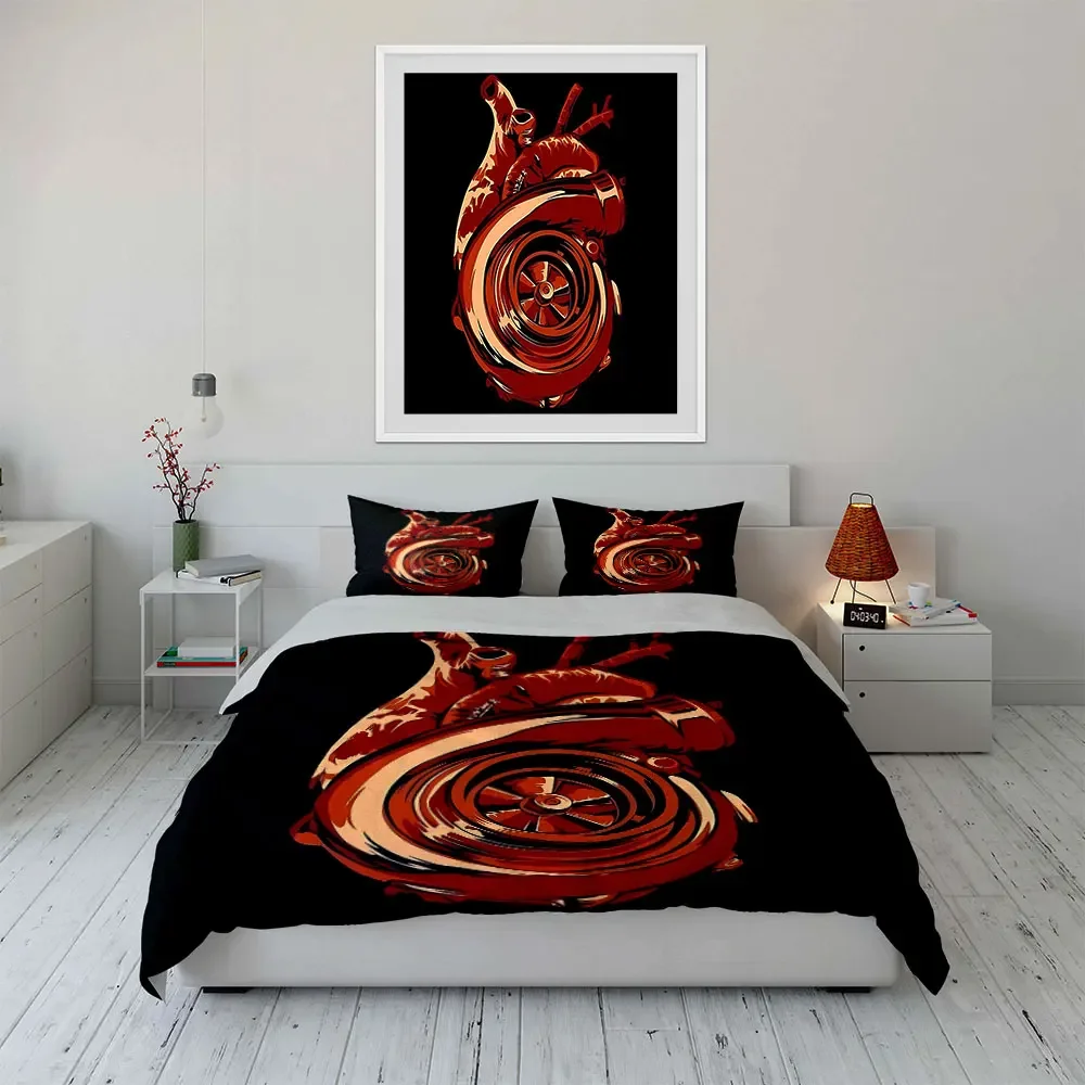 Heart Turbo Graphic Decor Set Bedding Set with 1 Duvet Cover 2 Pillowcases Single Double King Queen, Gift