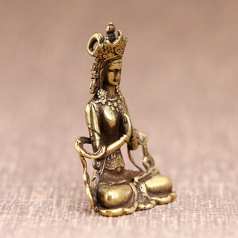 Antique Copper Buddha Statue Keychain Pendant Small Ornaments Retro Brass Office Desk Miniature Figurines