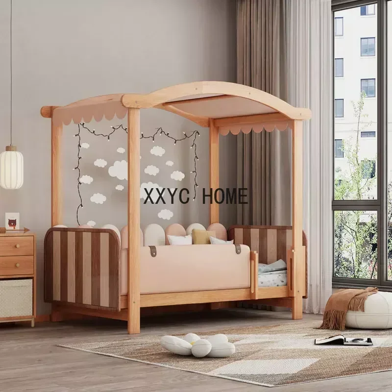 

Solid Wood Tree House Bed Staggered Bunk Bed High and Low Double Roof Tent Bed