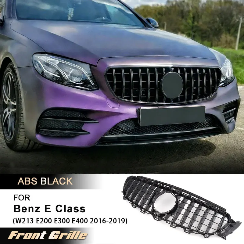 

Решетка переднего бампера для Mercedes-Benz E-класса W213 E200 E300 E400 AMG 2016-2019, гоночная, с отверстием для камеры, ABS