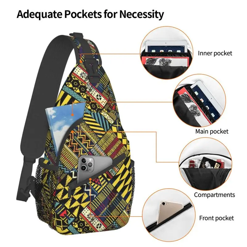 Patchwork Kitenge Ankara Nigeria Sling Bag for Cycling Camping African Geometric Art Crossbody Chest Backpack Shoulder Daypack