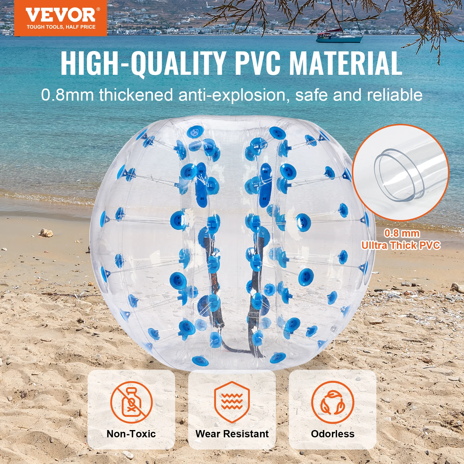 VEVOR 5FT/1.5M Inflatable Bumper Ball Body Sumo Zorb Balls for Teen & Adult 0.8mm Thick PVC Human Hamster Bubble Balls