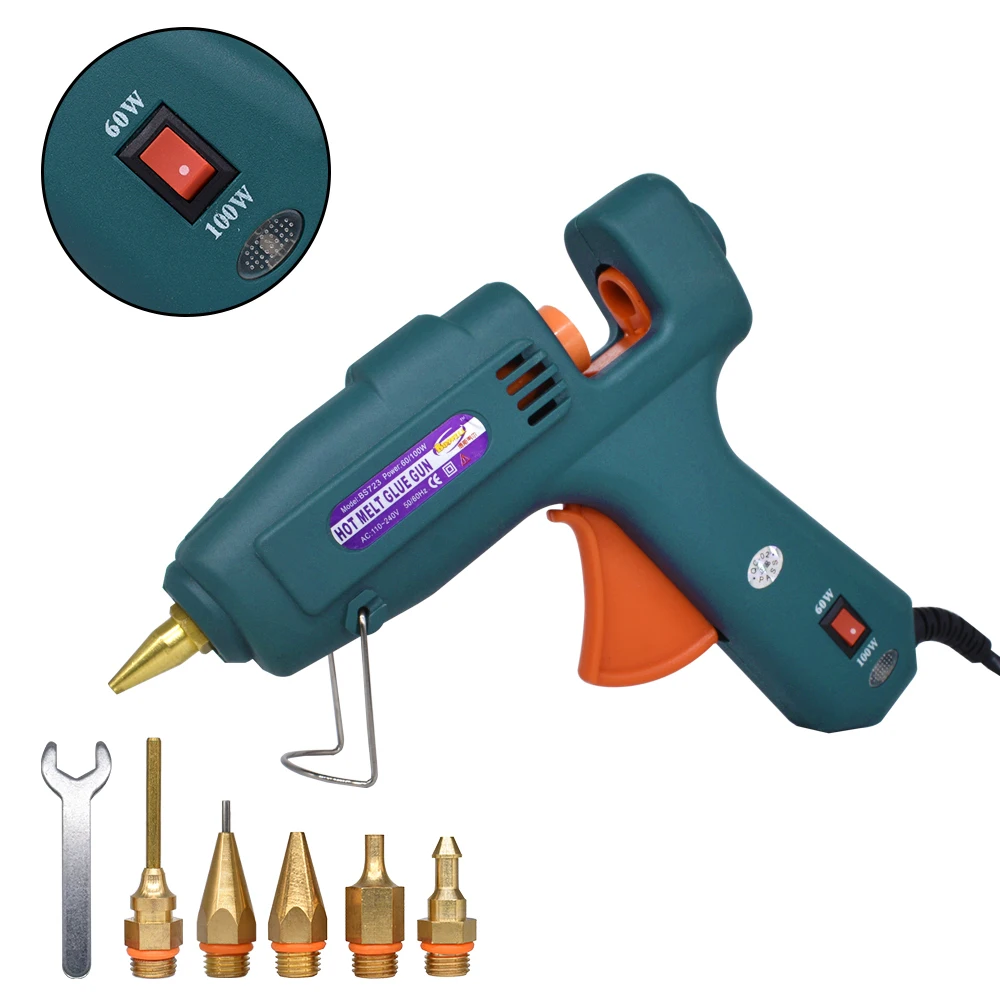 Hot Glue Gun 60/100W Dual Power High Temperature Melt Glue Gun Household Use 11mm Glue Sticks with 5Pcs Nozzle