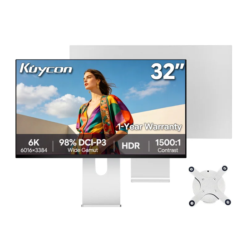 Kuycon G32X 32 Inch 6K IPS Computer Monitor Matte Anti-Glare Screen HDR 60163384 218PPI 10Bit 1.07B Colors 98%DCI-P3 PC Display USB-C 100W DP2.1 HDMI2.1 Aluminum Alloy Graphic Design Monitor With Height Rotatable Stand For Laptop (Minimalist With Stand)