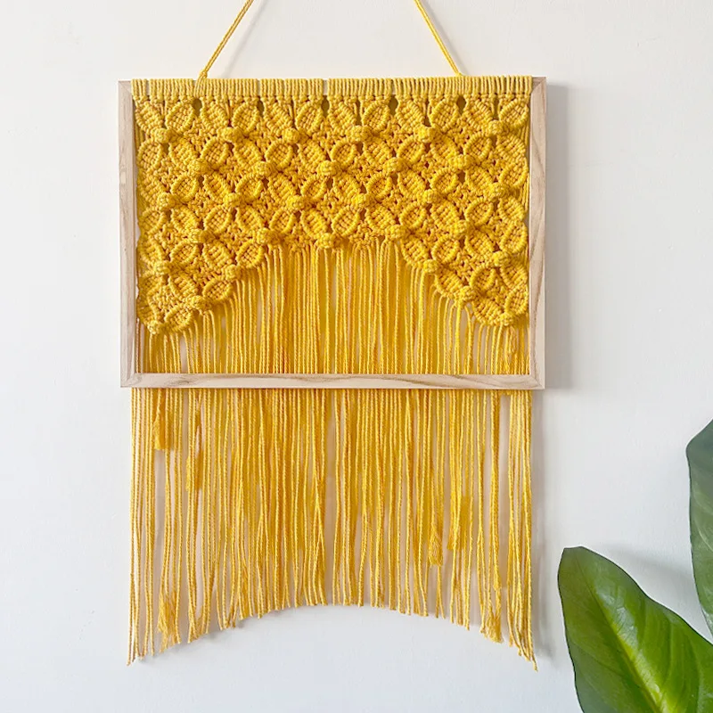 INS style handwoven wall decoration, warm yellow tassel hanging ornament, no-drill feature for the living room and bedroom backg