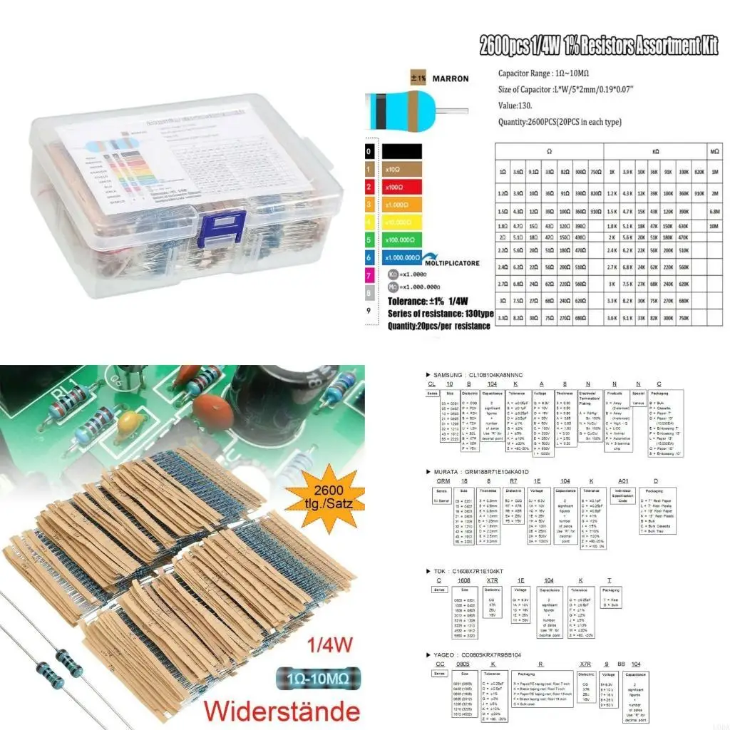  2600Pcs Metal Film Resistor Kits 1Ohm-10MOhm Resistors Assortment Kits