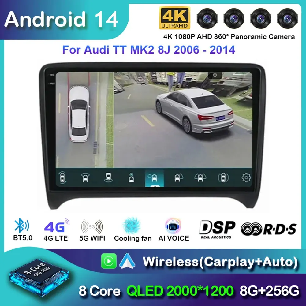 

Android 14 Carplay Auto Car Radio For Audi TT MK2 8J 2006 - 2012 Navigation GPS Multimedia Player video Stereo wifi+4G Head Unit