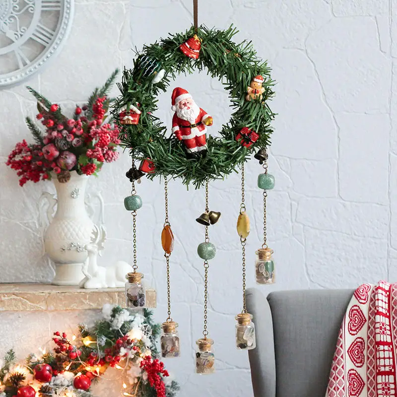 

Vine Wreath Wind Chime Hanging Room Decoration Crystal Stone Suncatcher Wishing Bottle Bell Pendant Ornament for Christmas Gift
