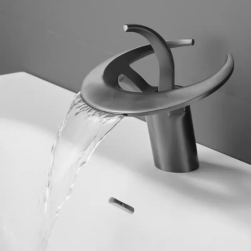 

New Bathroom Basin Faucet Gray Sink Faucet Single Lever hot and cold Waterfall Crane Brass Sink mixer Black Chrome Tap