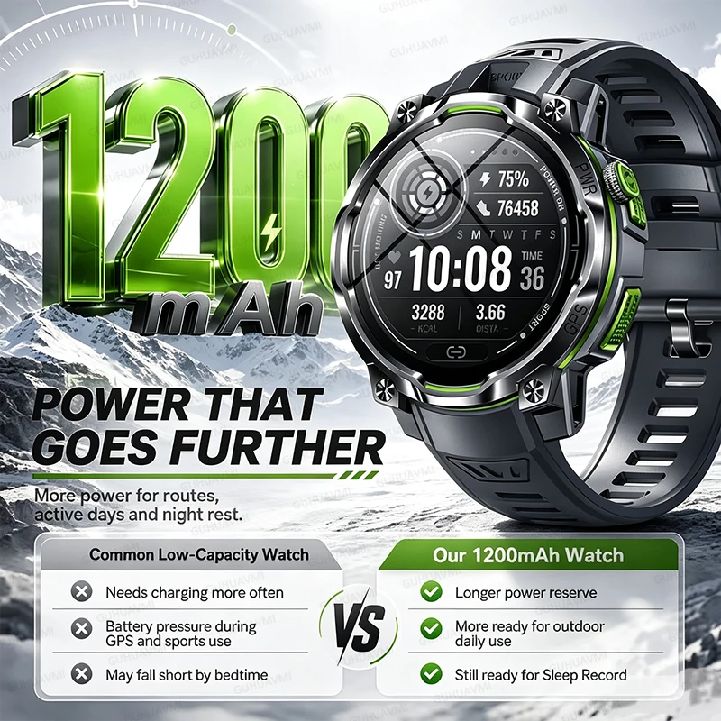 TANK New Outdoor GPS Offline Map Smart Watch 1200mAh Battery 1.46“ AMOLED IPX8 Waterproof LED Flashlight HD Call Tactics Watches
