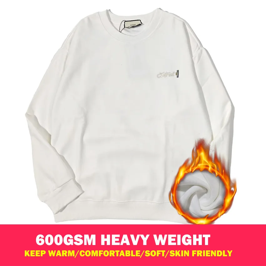 

600GSM Heavy weight Letter embroidery mens Sweatshirt Long Sleeve Harajuku Pullovers Casual Round Neck top streetwear Hoodies
