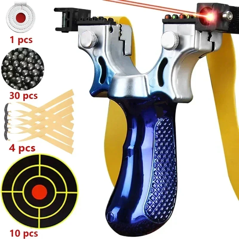 Laser Aiming Slingsshot Anti Slip Gradient Blue Slingshot Outdoor Hunting Shooting Rubber Band Steel Ball Practice Package