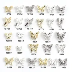 10 Pcs 3D Butterfly Alloy Nail Charms Gold/Silver Zircon Bow-knot Rhinestone Nail Jewelry Hollow Nail Art Decoration Accessories