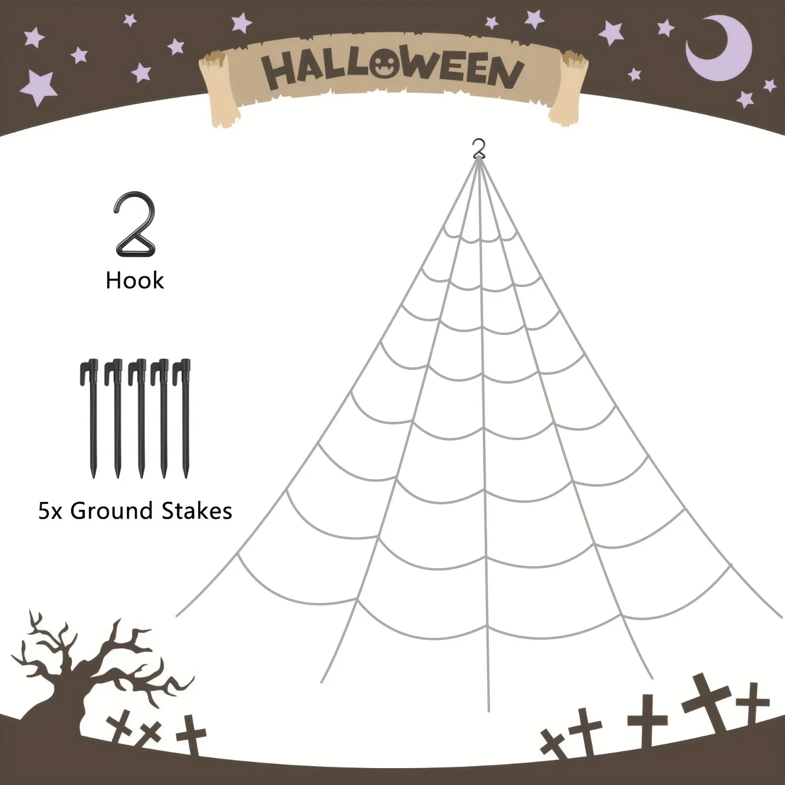 Halloween Giant Spider Web Decorations Outdoor 50cm Large Triangular Spiderweb Fake Big Spider, Huge Spider Web Decor