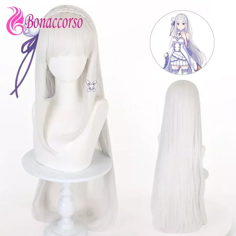 Cosplay Amelia Silvery White Blunt Bangs Synthetic Long Straight Wig Cosplay Starting Life in Another World Wig Daily Party