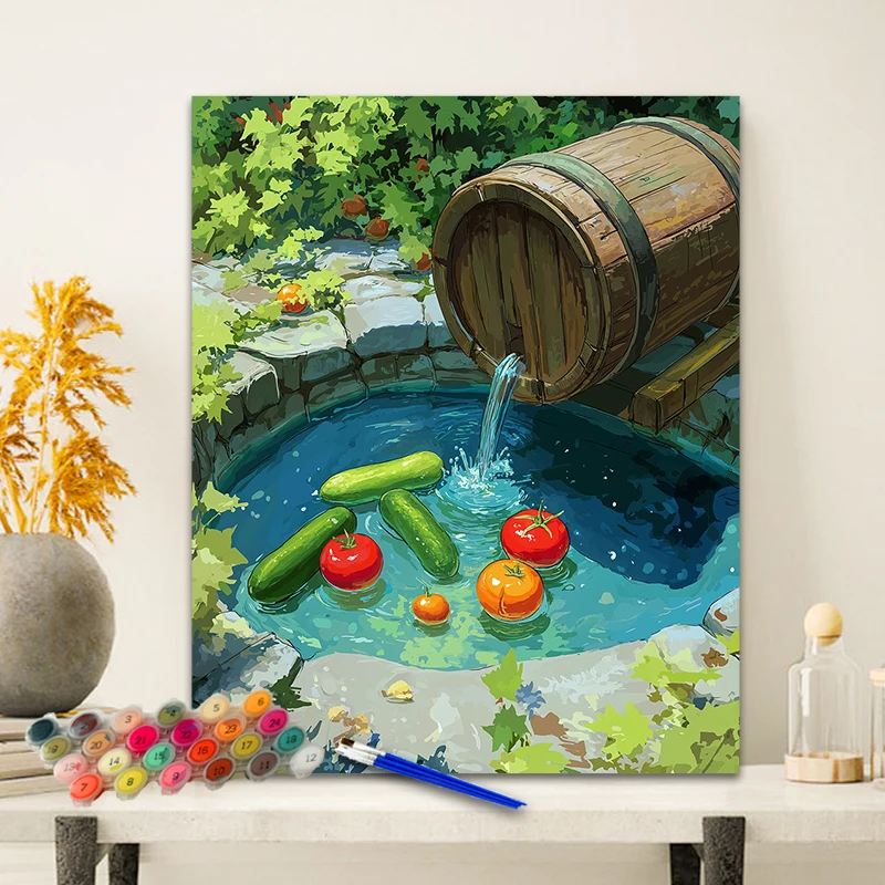 Painting By Numbers Vegetables in the pond Anniversary gift on Digital Painting Canvas Acrylic Paint Image Digital Coloring