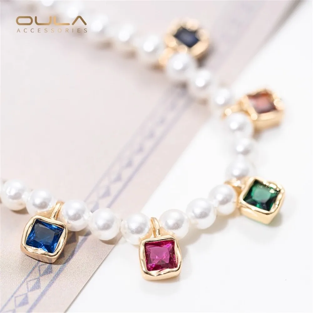 

1pcs 14K Gold-plated Square Colored Zirconium Pendant with Lava Edge Diy Bracelet, Necklace, Earrings and Small Pendant