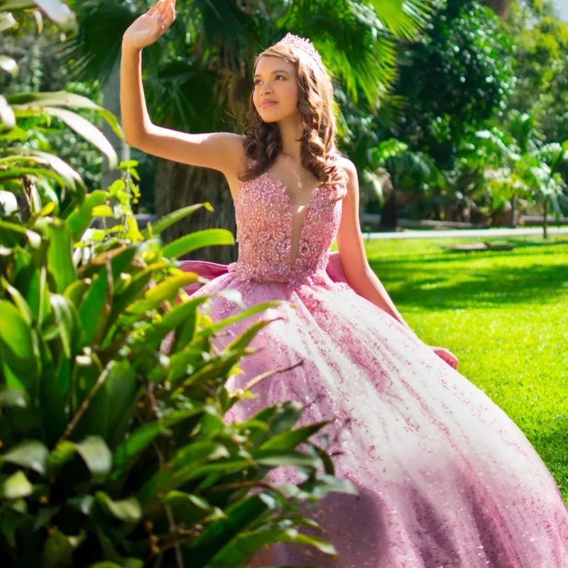 

Shiny Pink Quinceanera Dresses Off the Shoulder Glitter Crystal Decal Long tail Bow Vestido De 15 Quinceanera Customize