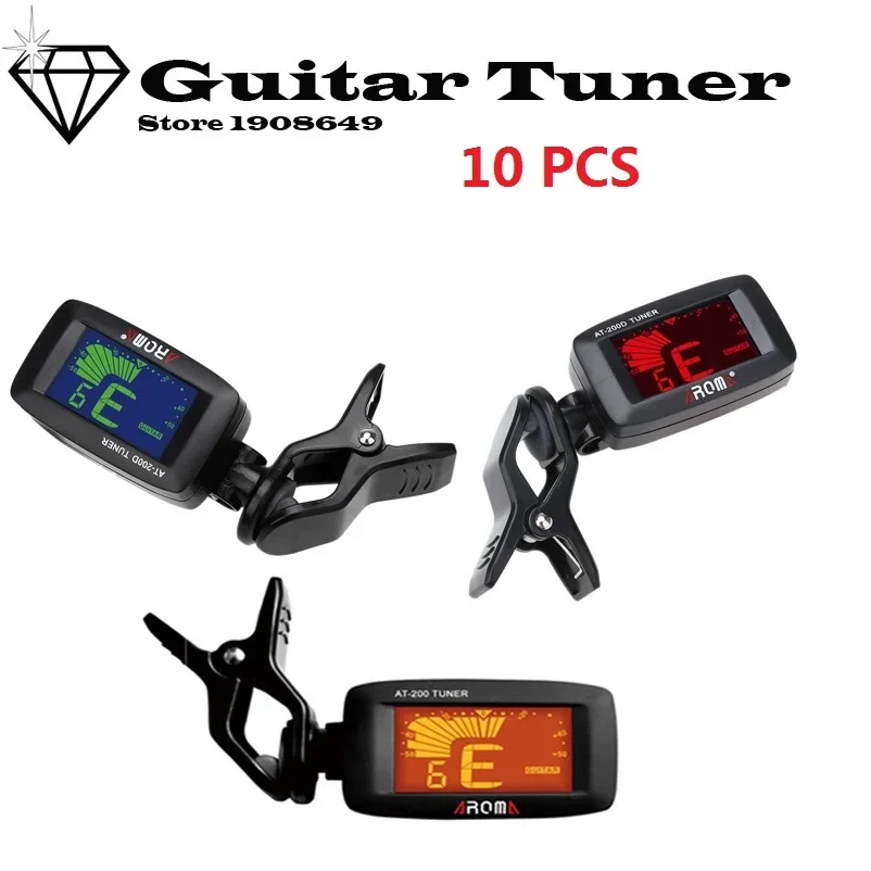 

10 PCS Aroma AT-200D Portable Guitar Tuner Color Screen Digital Tuner Clip On Design for Chromatic Guitar Bass Ukulele Violin