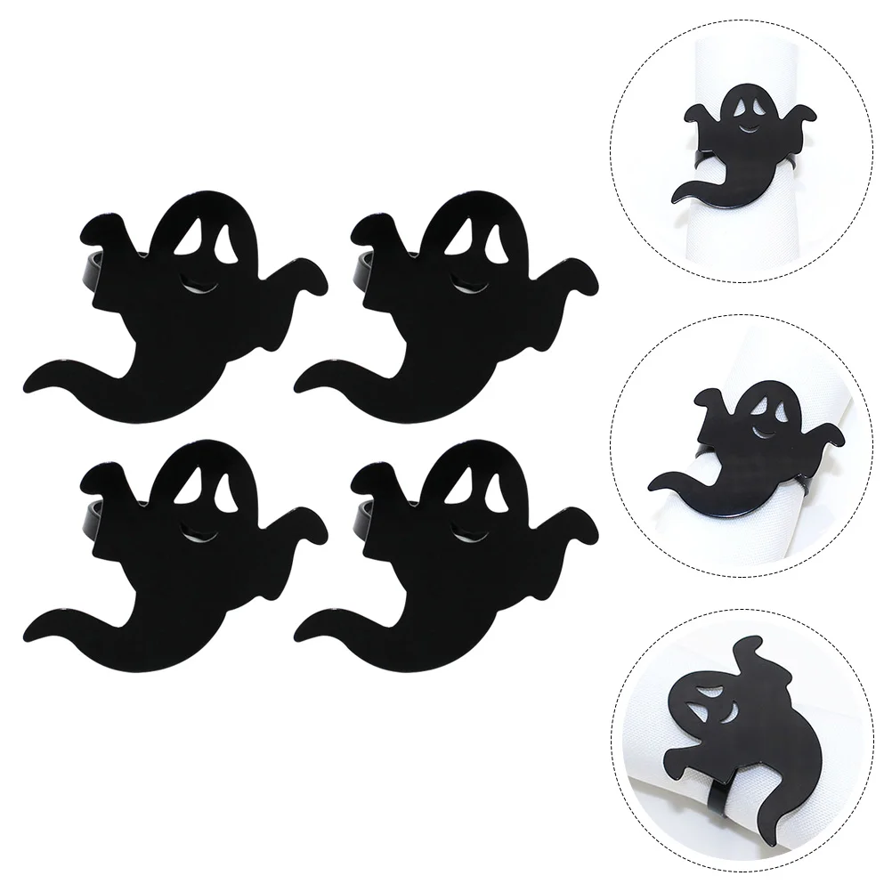 

4 Pcs Round Napkin Ring Ghost Rings Halloween Buckle Party Table Favors Serviette Paper