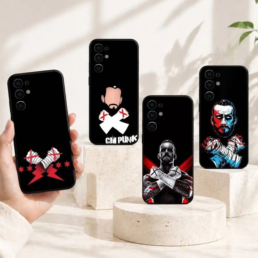 W-Wrestler C-CM P-Punk Phone Case For Samsung S25,S24,S21,S22,S23,S30,Ultra,S20,Plus,Fe,Lite,Note,10,Black Cover