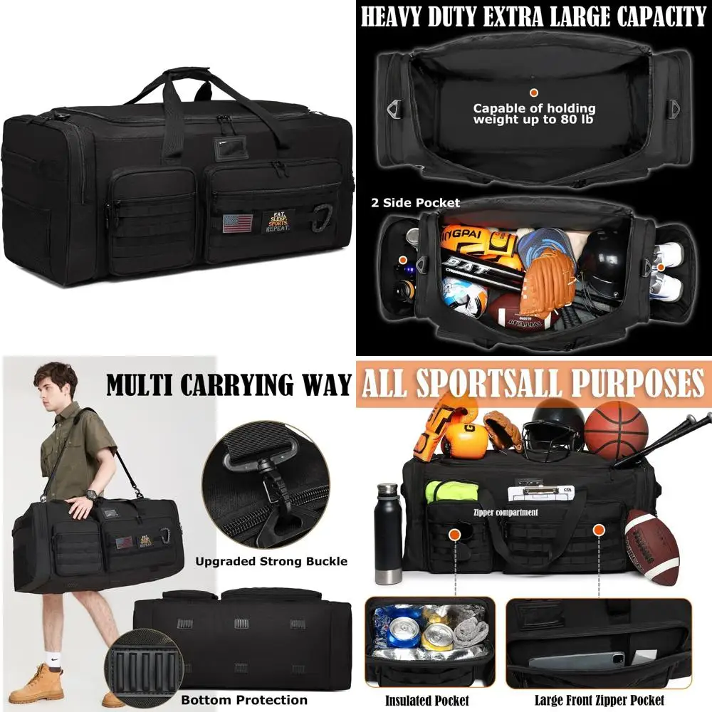 

Large Heavy-Duty Travel Duffle Bag for Men, Ideal for Sports and Gym Equipment, Hockey, Football, Basketball, Soccer & Drum Hard