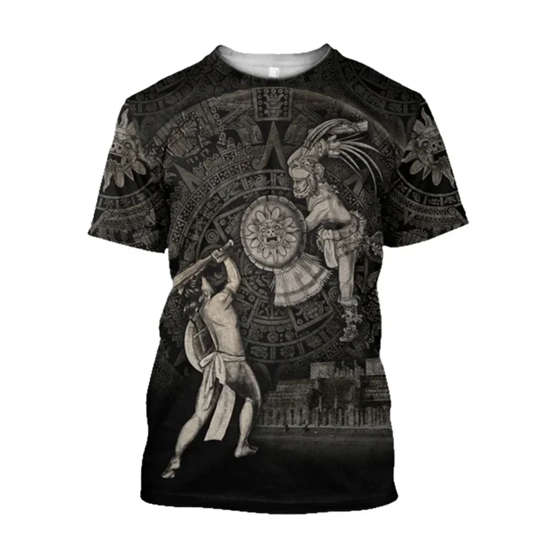 Retro Ethnic Aztec Mexico T-shirt Summer Men's 3D Printed Short Sleeve Fashion Creative Trend O-neck  Tops T Shirts