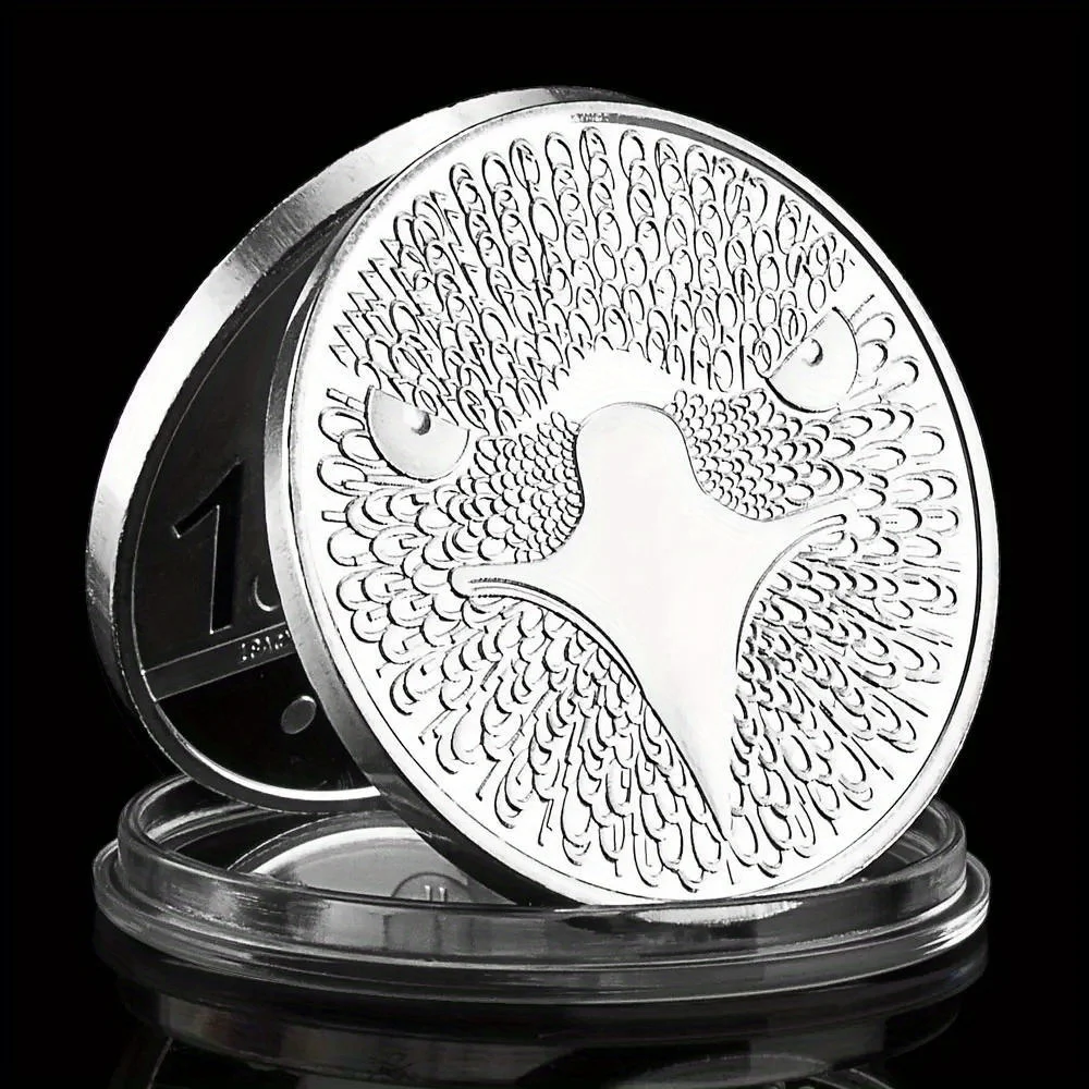 1 PCS Bitcoin Cent Creative Souvenir Coin Silvery Plated Physical Cryptocurrency Coin Eagle Pattern Bitcoin Commemorative Coin