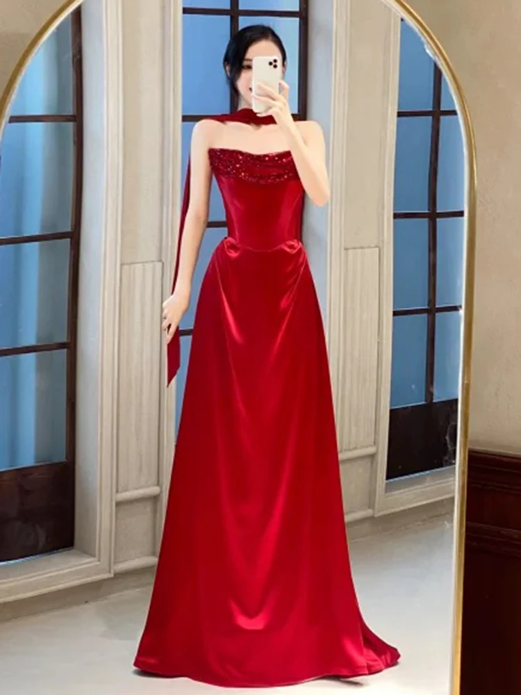 

Новое красное свадебное платье Ele с бретелями для женщин, длинное вечернее платье 2025 года для помолвки, вечеринки, выступления