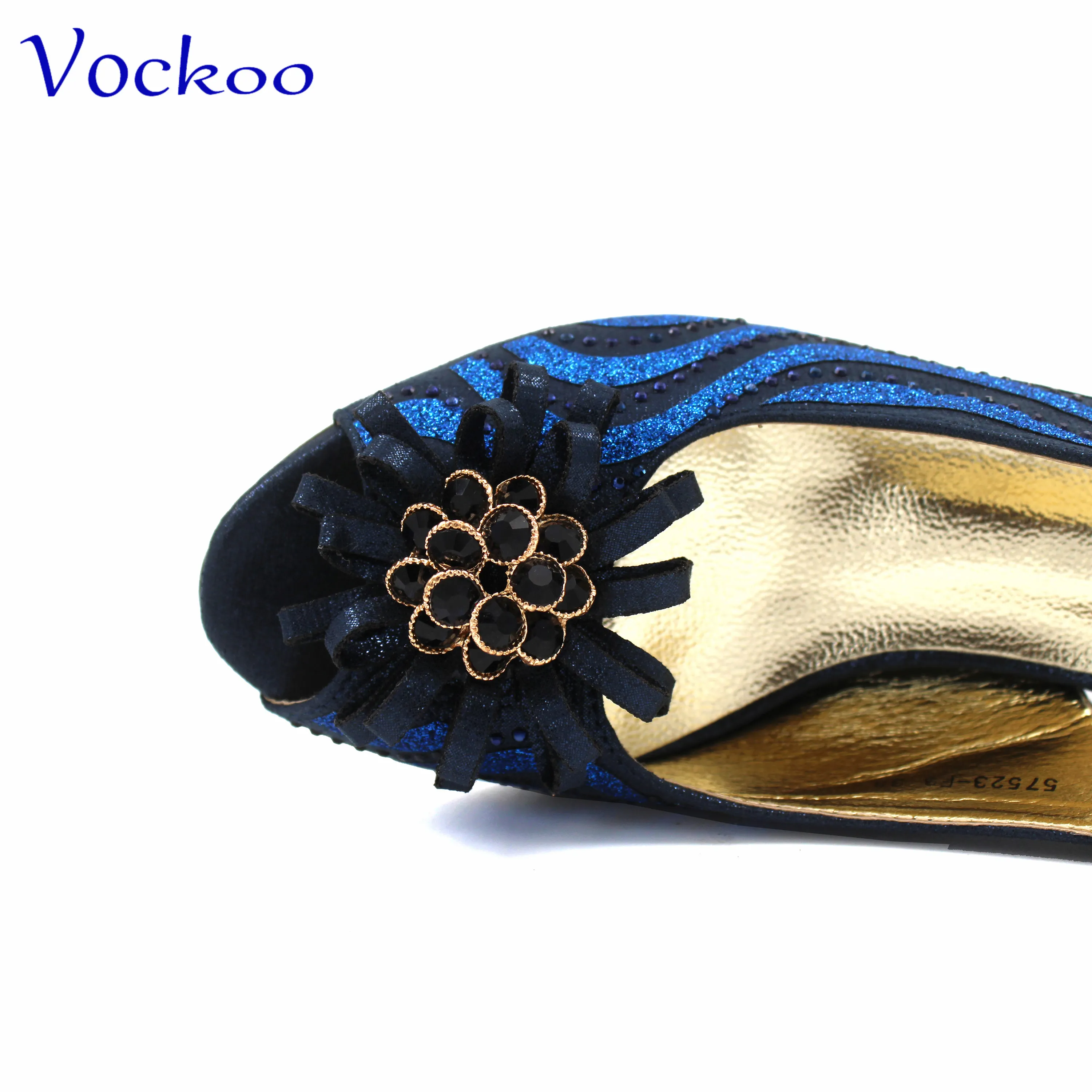 Low Heels New Arrivals Italian Design Nigerian Women Shoes and Bag Set in Dark Blue Color Comfortable Heels with Appliques for P