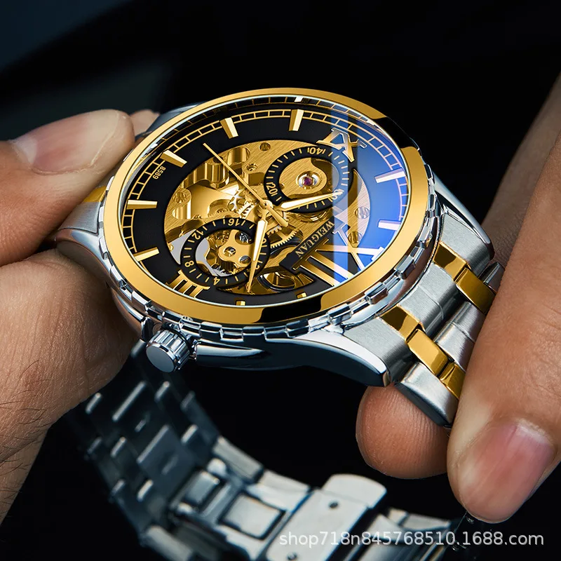 Fully automatic mechanical watch men\'s watch with luminous waterproof hollow out fashion business Korean version