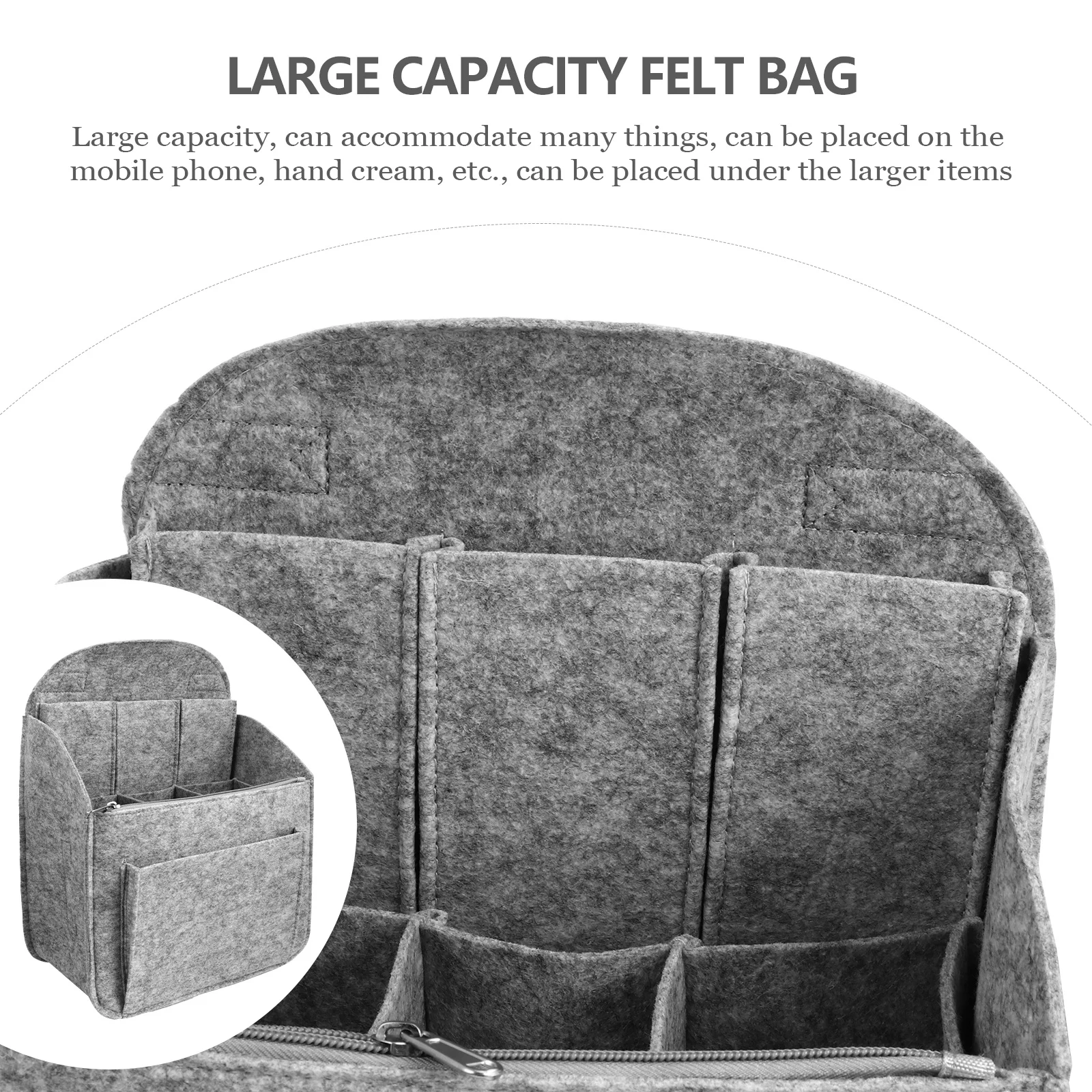 

1 pc Felt Storage Bag Large Capacity Portable Organizer For Phone Power Bank Cosmetics Travel Essentials Light Grey L