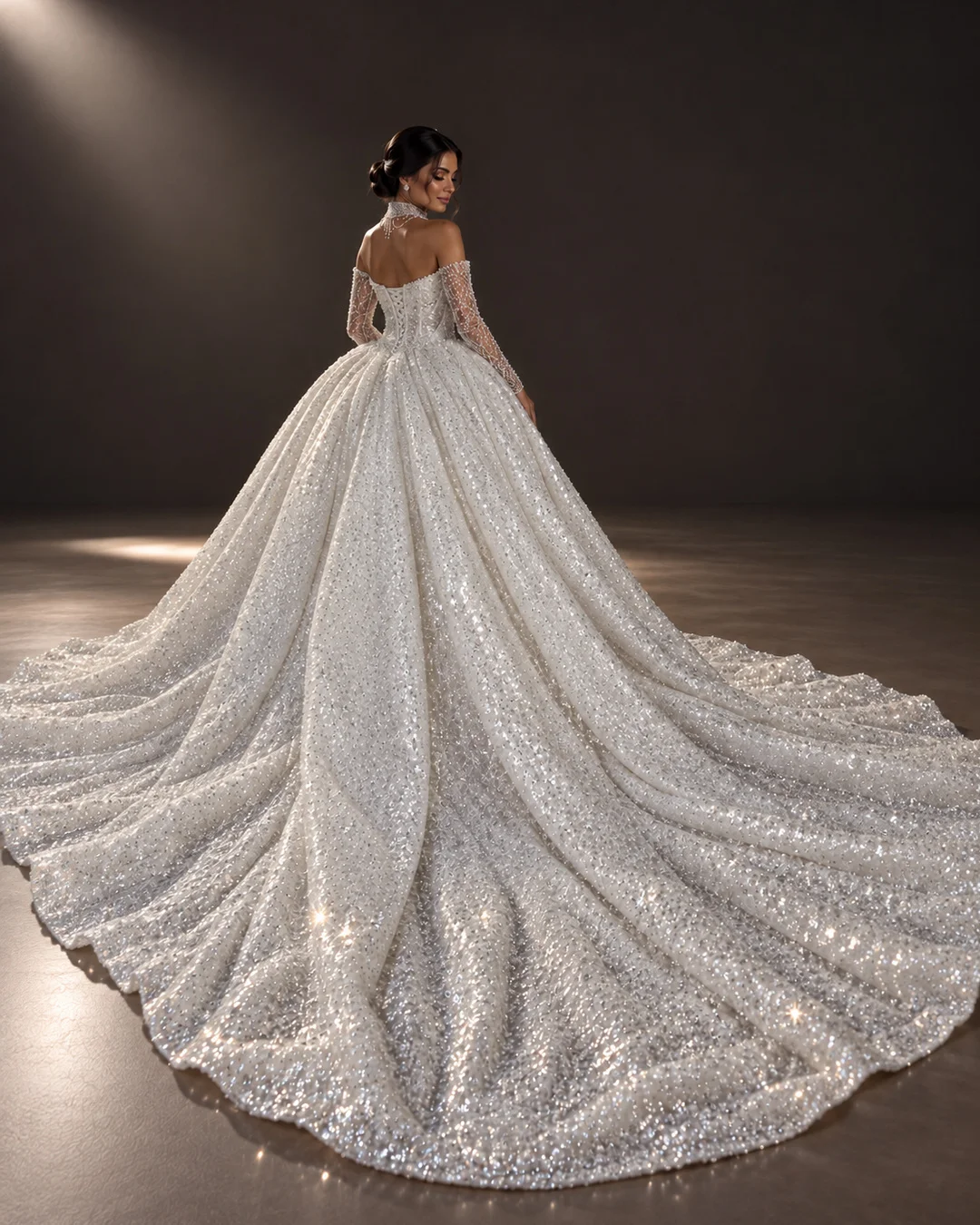 Sweetheart Collar Strapless Wedding Dress Detachable Long Lace Sleeves Thick Bead sequins Arab Wedding Dress Customization