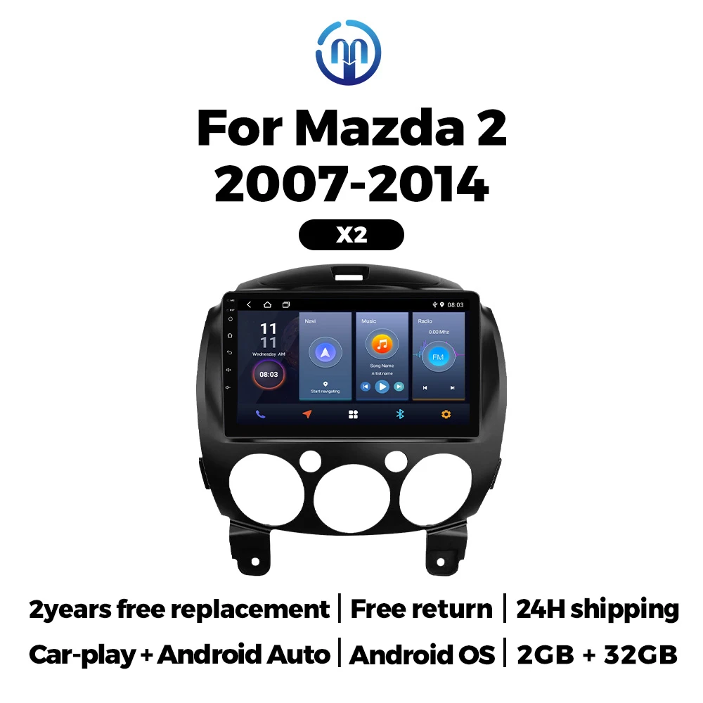 Navifly Car Multimedia Player For Mazda 2 2007-2014 Head Unit Wireless Carplay Android Auto BT GPS FM Auto Stereo Audio Receiver